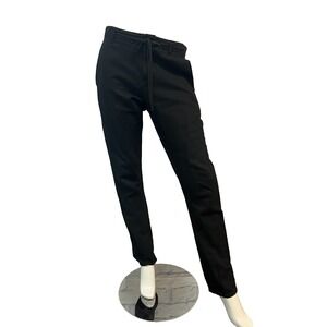 JBRAND Straight Leg Pant Black Cotton Linen Button Zip Draw String Pockets SZ 6